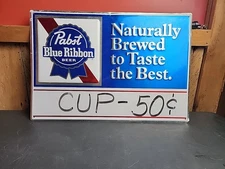 1974 PABST BLUE RIBBON EMBOSS ALUMINUM TACKER SIGN 19"X13" BREWED 2 TASTE BEST
