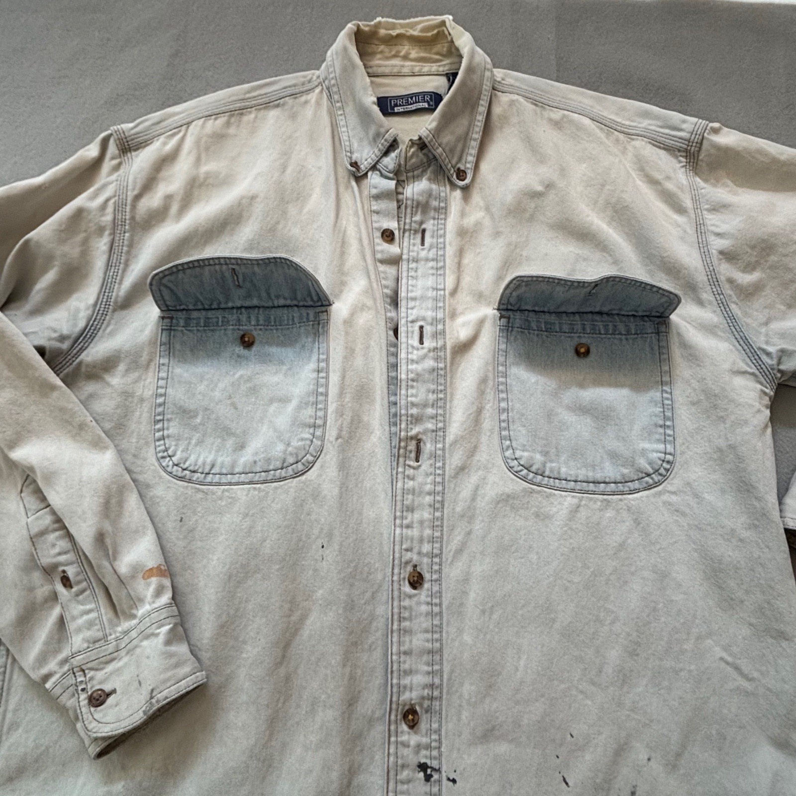 Vintage Distressed Premier International Denim Work shirt Men’s Medium