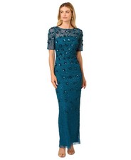 Adrianna Papell Embellished Floral Sheath Dress - Teal Sapphire Size 12