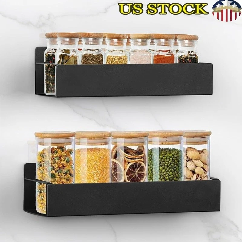Wall Mount Spice Rack Organizer Adhesive Metal Shelves 2 Pack Kitchen Storage US