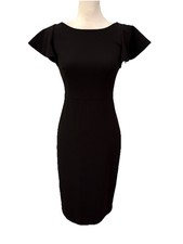 CALVIN KLEIN $129 Solid Black Crepe Stretch Flutter Sleeve Sheath Dress Sz 2 EUC