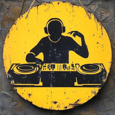 Round Wooden DJ Theme Textured Tin Metal Signs Home Décor 8x8 
