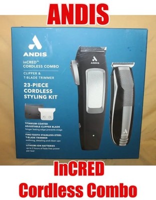ANDIS inCRED CORDLESS COMBO CLIPPER & T-BLADE TRIMMER 23 PC CORDLESS STYLING KIT