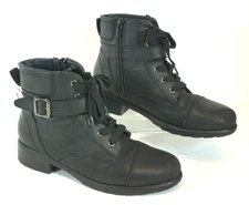 Madden Girl Ankle Boot Women's 9M Dennie Black Bootie Lace Front w/Side Zipper