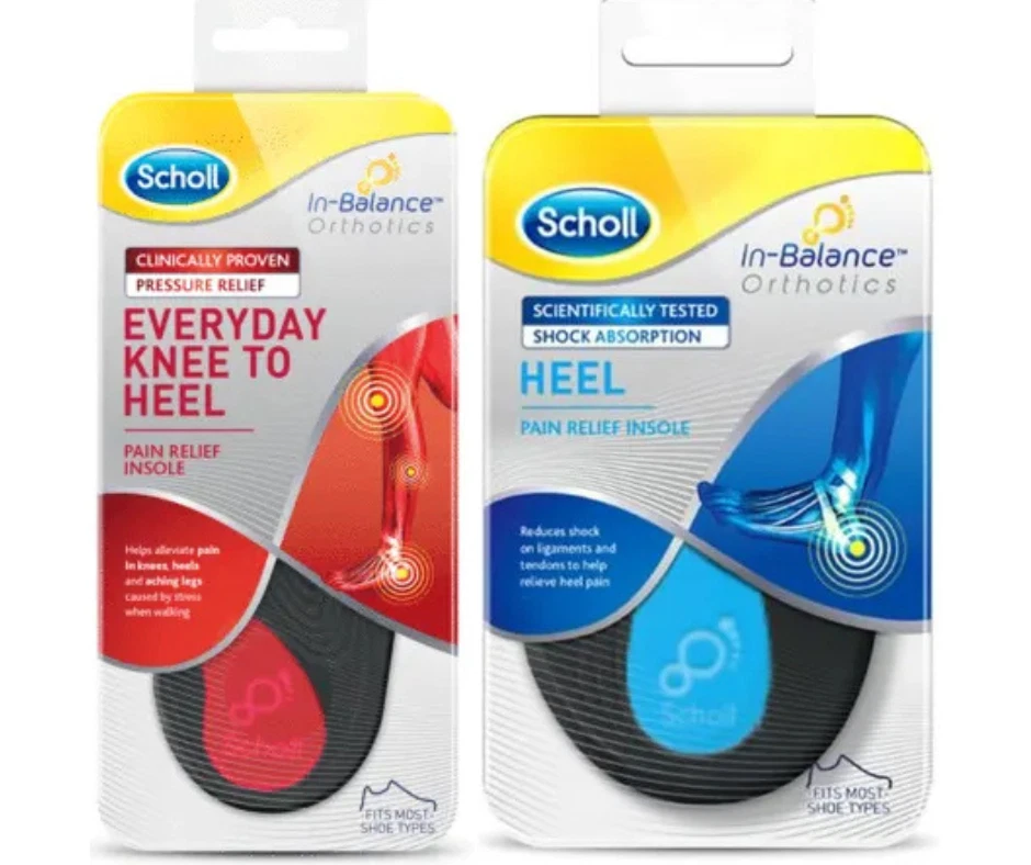 Scholl Orthotic Heel Pain Relief & Shock Absorption Insoles – Small/Large Sizes