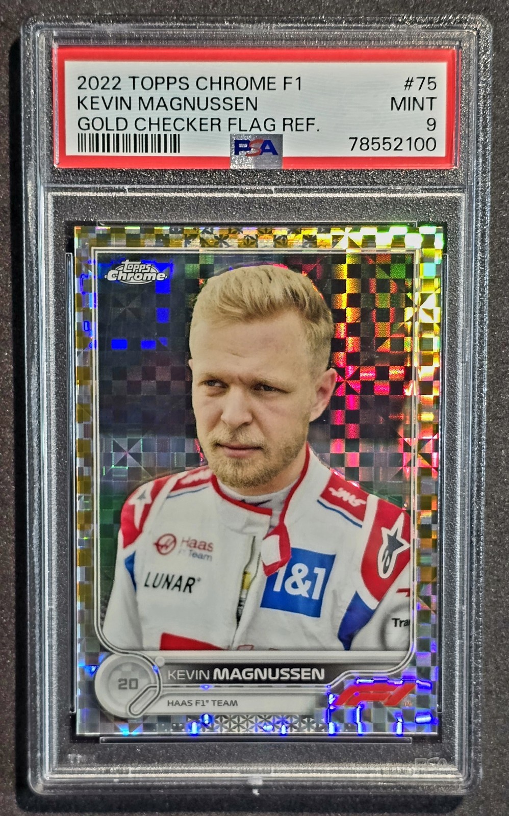 2022 ⛽ PSA 9 Topps Chrome Formula 1 #75 Kevin Magnussen Gold Checker Flag #/50 view 1