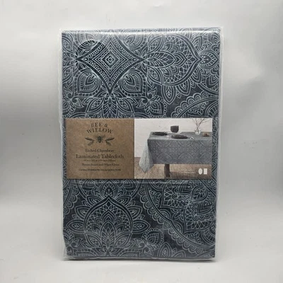 Bee & Willow 60x102 Etched Chambray Laminate Tablecloth Oblong Oval Wipe Clean