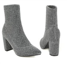 Fashion Women Block Heels Pull On Ankle Boots Party Nightclub Dress Casual Shoes