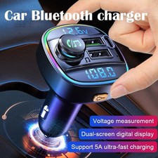 Bluetooth 5.0 Car FM Transmitter Adapter, Hands-Free, USB Charger, AUX Audio