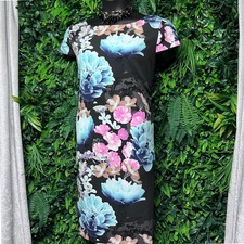 Eliza J Dress Size 20W Floral Sheath Black Blue Pink Cap Sleeve Boat Neck 4029