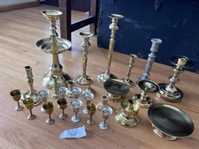 Vtg Brass Candle Stick Holder Party Wedding HUGE Mixed Lot Display Holiday Craft