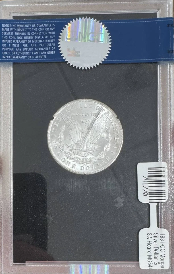 1881 CC Morgan Silver Dollar NGC MS-64 GSA HOARD - Image 2 of 2