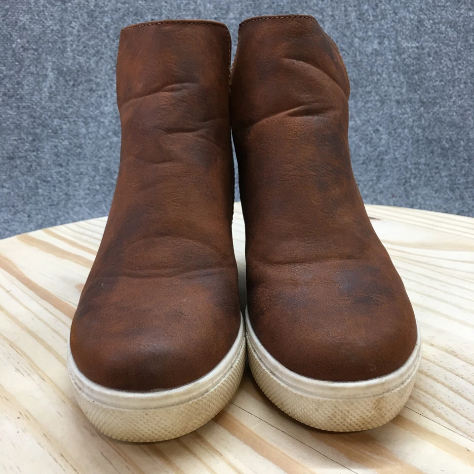 Botas Volátiles Para Mujer 7 Informales Cremallera Trasera Botín de Cuña Oculto Marrón Imitación Cuero Foto 4 de 4