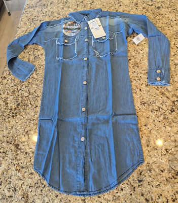Thrill Jeans Womens Long Sleeve Denim Button Up Shirt Dress size S
