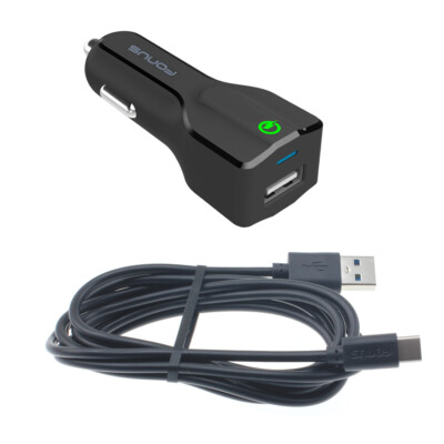 CAR CHARGER 24W FAST 2-PORT USB 6FT CABLE TYPE-C TURBO DC for PHONES & TABLETS