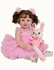 Girl Reborn Dolls 22" Full Vinyl Silicone Soft Toddler Doll Waterproof Baby Doll
