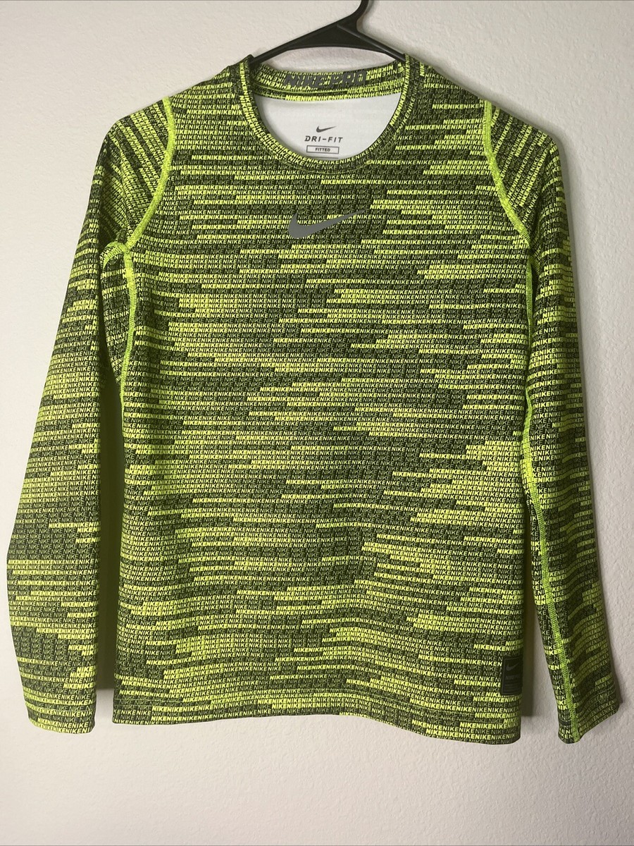 Nike Pro Shirt Boys XL Green Long Sleeve Compression Gym Youth