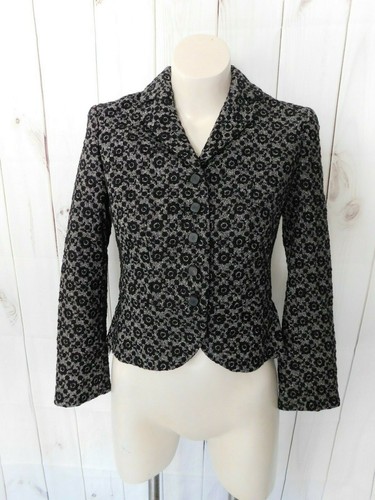 Worth Black Gray Floral Embroidered Wool Silk Tulle Buttoned Blazer Jacket - 4P - 第 1/6 張圖片