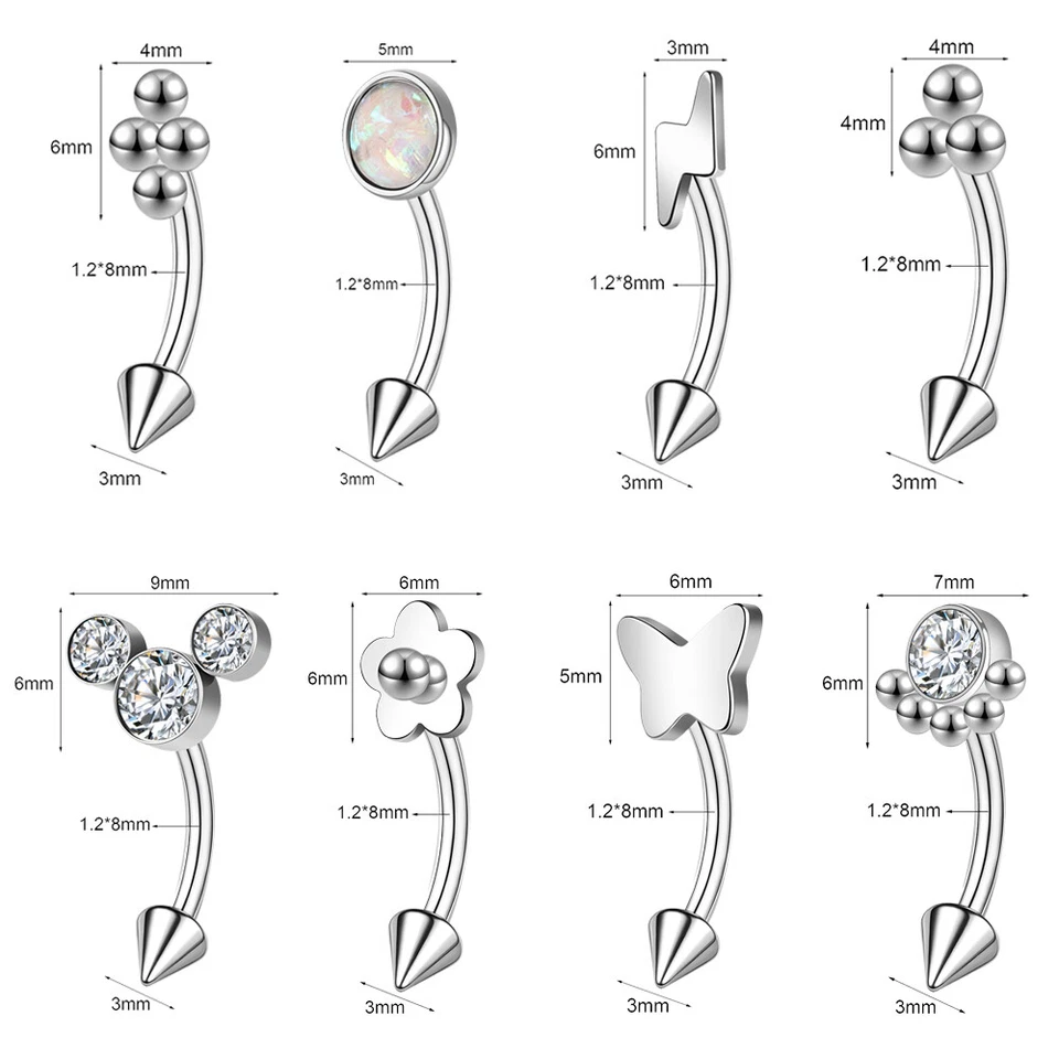 8 piezas anillos de acero inoxidable para cejas cristal ópalo piercing para cejas joyería corporal Foto 3 de 4