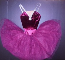 Wine velvet Ballet Costume Silver Hologram trim Ladies Small short tutu