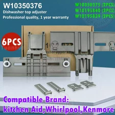 W10350376 & W10195840 & W10195839 Dishwasher Upper Rack Adjuster Parts -- 6 Pack