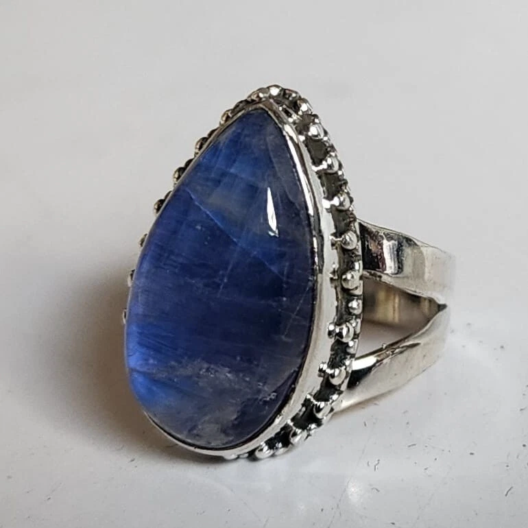 PURPLE RAINBOW MOONSTONE NATURAL GEMSTONE 925 STERLING SILVER JEWELRY RING - Image 3 of 4