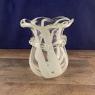 Blown Art Glass White Stripe Fluted Vase w/ Applied Glass Swirls — photo 1