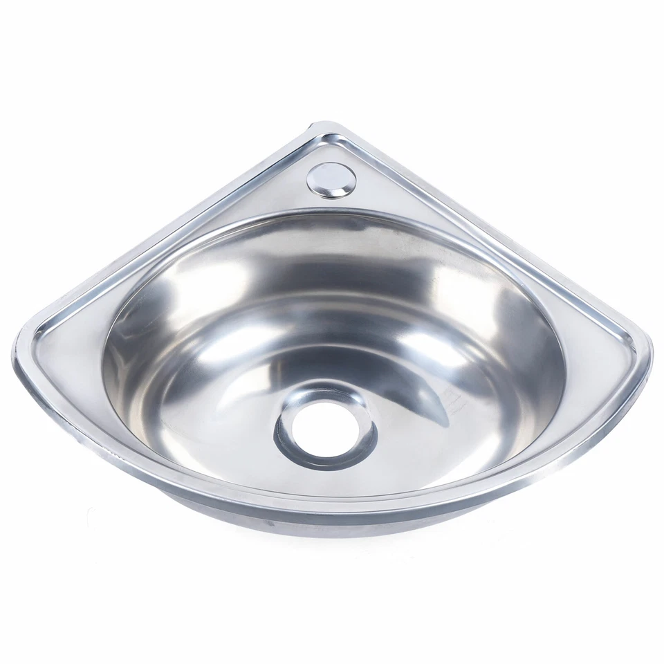 Single Triangle Wash Basin Corner Sink Mini Bar Sink Stainless Steel w/ Faucet - Image 3 of 4