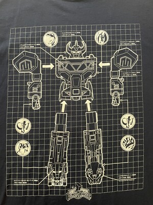 Mighty Morphin Power Rangers L Navy Blue T-shirt Megazord
