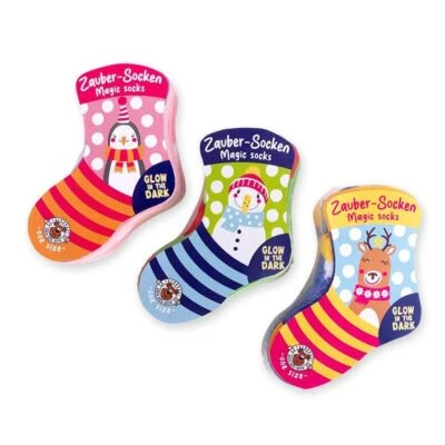 TRENDHAUS Zaubersocken Winter Weihnachten Rentier Einhorn Dino Pinguin Glow in the Dark