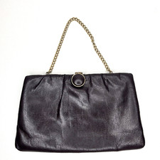 VINTAGE Brown Leather Clutch/Satchel Evening Bag w/Framed Opening