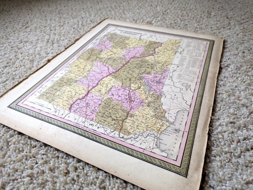 Vermont New Hampshire State Map 1849 ORIGINAL Antique Mitchell Atlas 14" x 17.5" - Picture 3 of 5