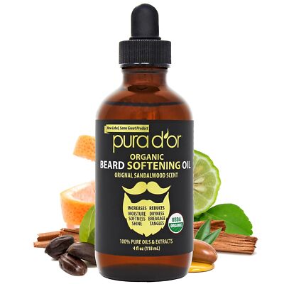 PURA D'OR Dor Organic Beard Oil 4oz VALUE SIZE for Groomed Beard & Mustache