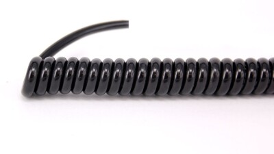 PUR Spiralkabel, Wendelleitung, 3x0.75 mm², 500mm / 2000mm, Schwarz 1 Stk.