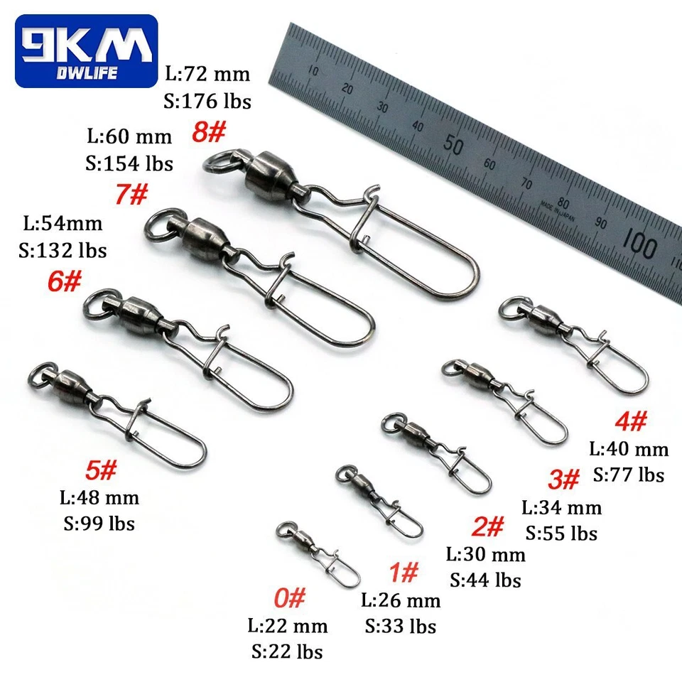 20~100Pcs Ball Bearing Swivels Snap with Duo Lock Snap Fishing Tackle 22LB~276LB - Image 2 of 4