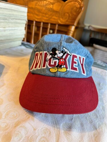 VINTAGE Mickey Mouse Hat Disney Mickey Unlimited Denim Stretch Fit Cap Blue - Afbeelding 1 van 4