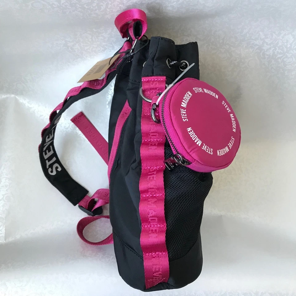 MOCHILA BANDOLERA STEVE MADDEN BCASSY negra/rosa de nailon con bolsa nueva con etiquetas Foto 4 de 4