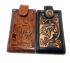 WESTERN LEATHER PHONE CASE, FUNDA VAQUERA DE CUERO, Horse Design Phone Case