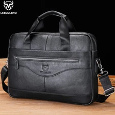 LEBULLBRO Mens Genuine Leather Briefcase Shoulder Messenger Bags Work Laptop Bag
