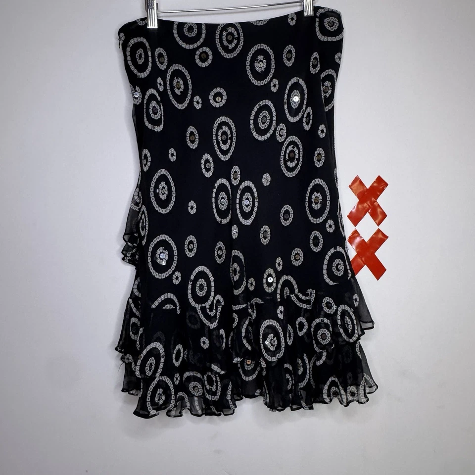 Falda De Colección ALFANI Negra Seda Volantes Lentejuelas Y2K Hada Capricho Coqueta Años 90 14 Foto 3 de 4