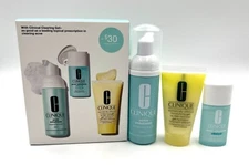 New! Clinique Acne Solutions 3 Pc Set~ Acne Cleansing foam+Clearing Gel+ Gel