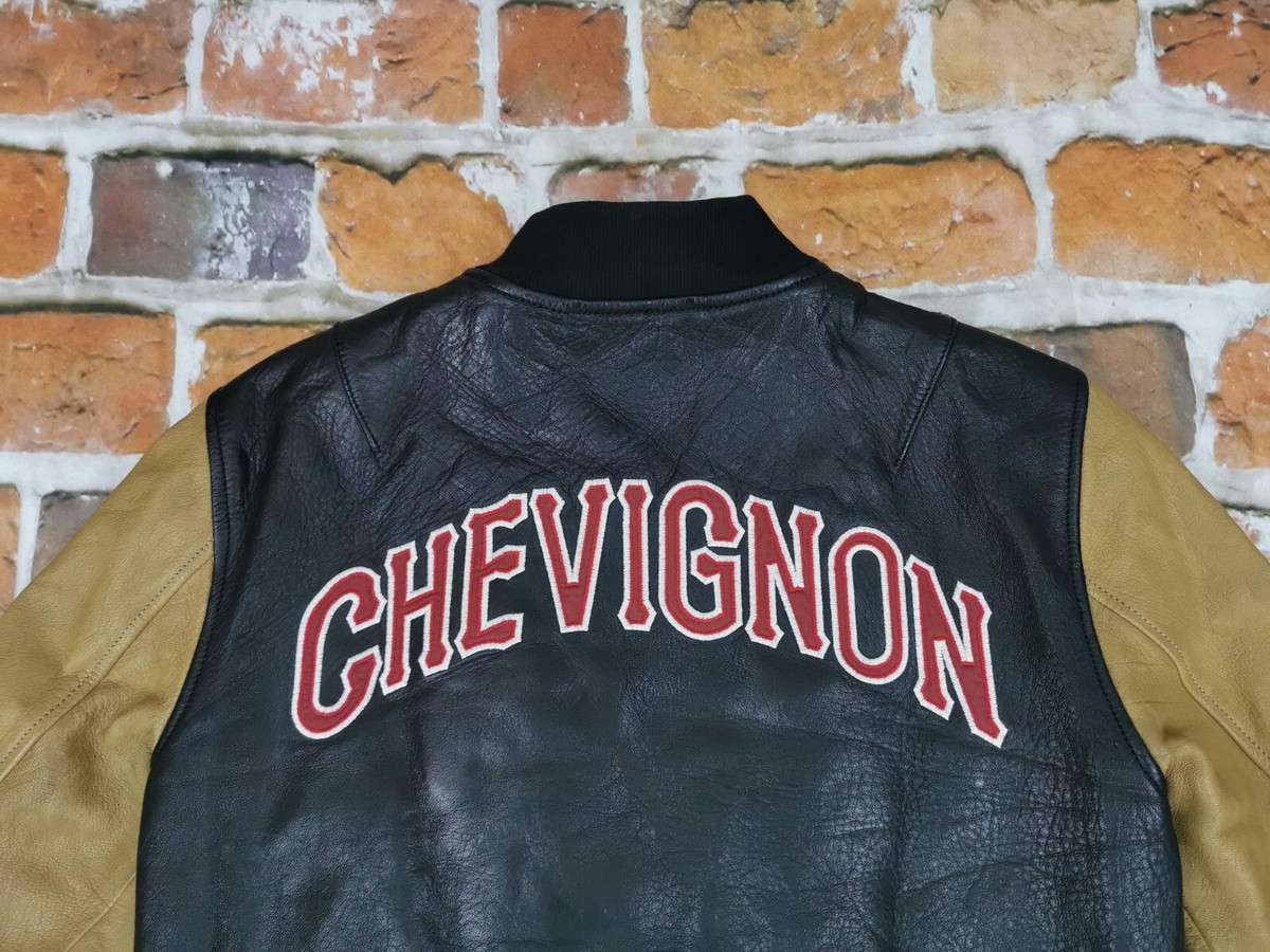Chevignon Vintage Leather Jacket Round Arch Black Beige Chevignon Vintage Leather Jacket Round Arch Black Beige