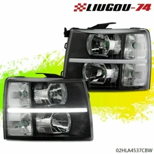 LED DRL Headlights Fit For 2007-2014 Chevy Silverado 1500 2500 3500 Black Clear