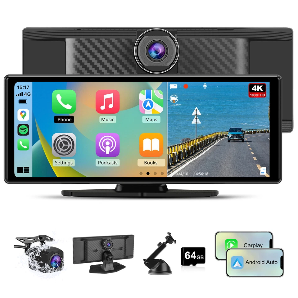10.26" Zoll Tragbarer Apple CarPlay und Android Auto Wireless Display Autoradio - Bild 2 von 4