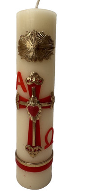 Easter Lent Holy Week Paschal Candle 8''x2'' Red Cross Sacred Heart Cirio Pascual