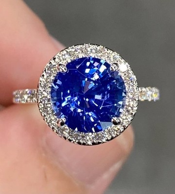 5 Ct Certified Round Cut Natural Blue Diamond Ring VVS1 White Gold Finish