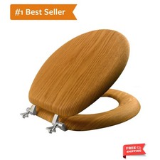 Mayfair Natural Oak Veneer Toilet Seat with Chrome Hinges, Round, Wood