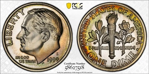 Photo of a 1999-S Roosevelt Dime Proof from an eBay listing that sold on Jul 18, 2026