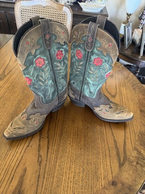 New Laredo Miss Kate Cowboy Boots Brown Turquoise Red Floral Size 8 