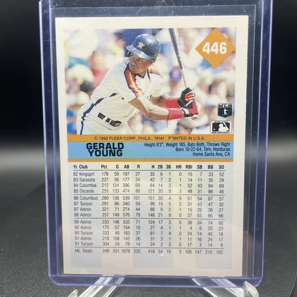 Gerald Young Signed 1992 Fleer MLB Baseball Card #446 AUTO Astros - Image 2 of 2